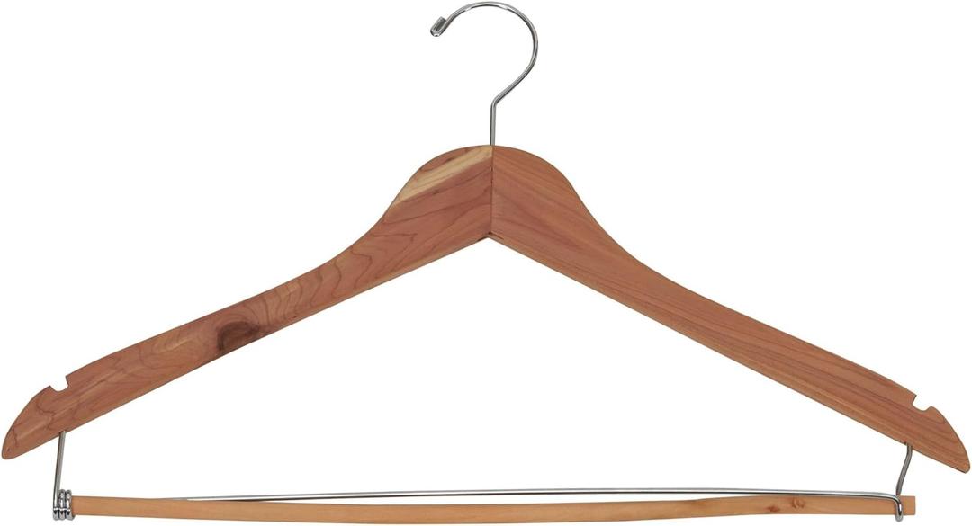 Household Essentials CedarFresh Cedar Coat Hangers, Pack of 4, 100% Eastern Red Cedar, Lockable Crossbar, Slip-Resistant Notches, and Chemical-Free Moth Deterrent, Non-Staining, Natural