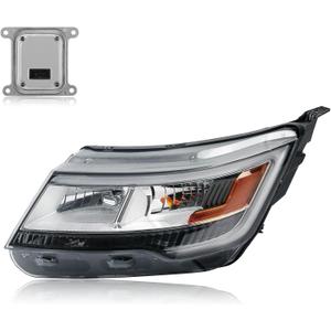 Chrome Bezel LED Headlights Compatible with 2016-2019 Ford Explorer | w/DRL Halogen Model Headlamp Front Light Assembly W/LED control module With bulb Left Driver Side FB5Z13008N