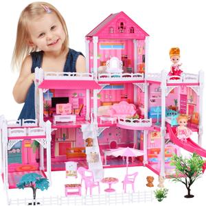 Seifar Doll House for Girls,8 Rooms Dollhouse with Dolls Figure, Puppies,Furnitures, Accessories, Toddler Playhouse Gift for for 3 4 5 6 7 8 9 10 Year Old Girls
