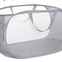 Durable Collapsible Laundry Baskets, Mesh Pop Up Laundry Hamper with Side Pocket, Foldable Clothes Storage Hamper with Reinforced Carry Handles for Laundry, Bathroom, Kids Room, Dorm or Travel Grey