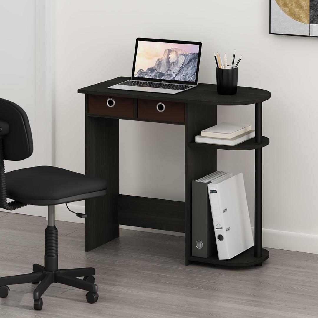Furinno Go Green 32-Inch Black Computer Desk, Office Desk with 2 Side Shelves and Storage Bins, Rectangular Home Office Desk, Gaming Desk for Home Office, Bedroom, Study Room, Black Espresso