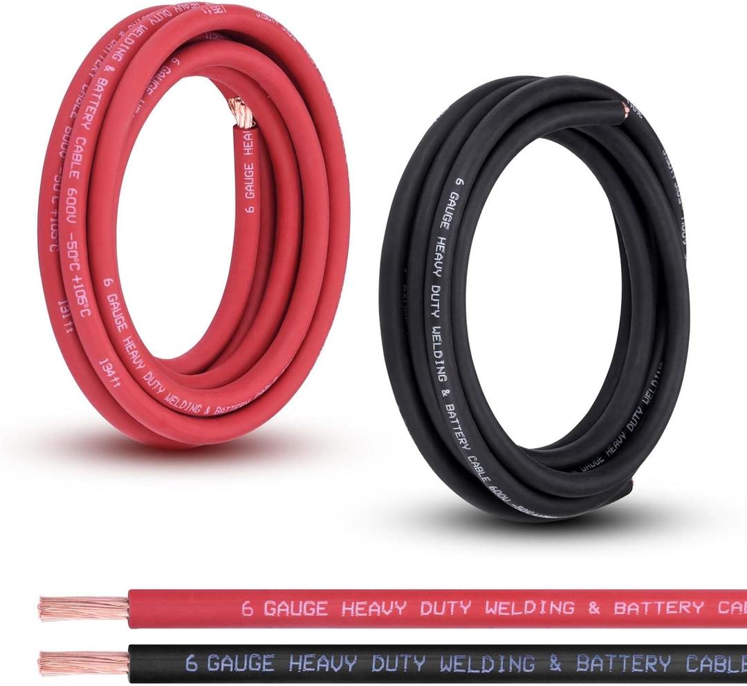 6 Gauge Battery Cable, 10FT Red + 10FT Black 6 AWG Pure Copper Wire Welding Cable, for Automotive, Battery, Solar and Generator, Standard USA OFC Wire (6AWG, 10 FT Black +10FT Red)