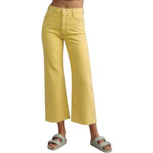 Allimy Women's High Waisted Straight Ankle Wide Leg Ripped Jeans Frayed Hem Stretchy Capri Denim Pants (14, Bright Yellow)