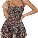 Avidlove Women's Mesh Mini Dress Printed Double Layer Frill Bodycon Lingerie Dress Party Clubwear Outfits M