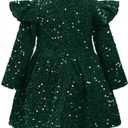 IBTOM CASTLE Baby Girl Velvet Dress Long Sleeve Sequins Ruffle Birthday Party Christmas Wedding Kids Fall Winter Clothes (Green)