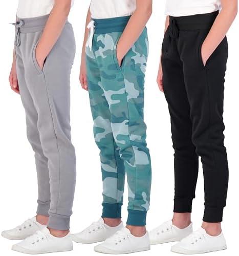 Real Essentials 3 Pack: Girls' Fleece Joggers Soft Active Performance Casual Sweatpants(Ages 7-16), XS