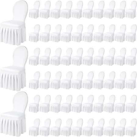 Oudain 60 Pcs White Spandex Chair Covers with Skirt for Dining Wedding