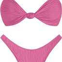 ZAFUL 2025 Cheeky Bikini Sets for Women High Cut Swimsuit Textured Ribbed Bikini Thong Bathing Suit (Pink, S)