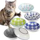 Ceramic Cat Bowls with Non-Slip Silicone Bottom,Prevent Whisker Fatigue,Reduce Mess,Wide Cat Bowls for Indoor Cats,6 Colorful Set for Daily Feeding Gift Choice (Classic)