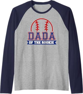 Dada of Rookie 1st Birthday Baseball Theme Matching Party Raglan Baseball Tee XL