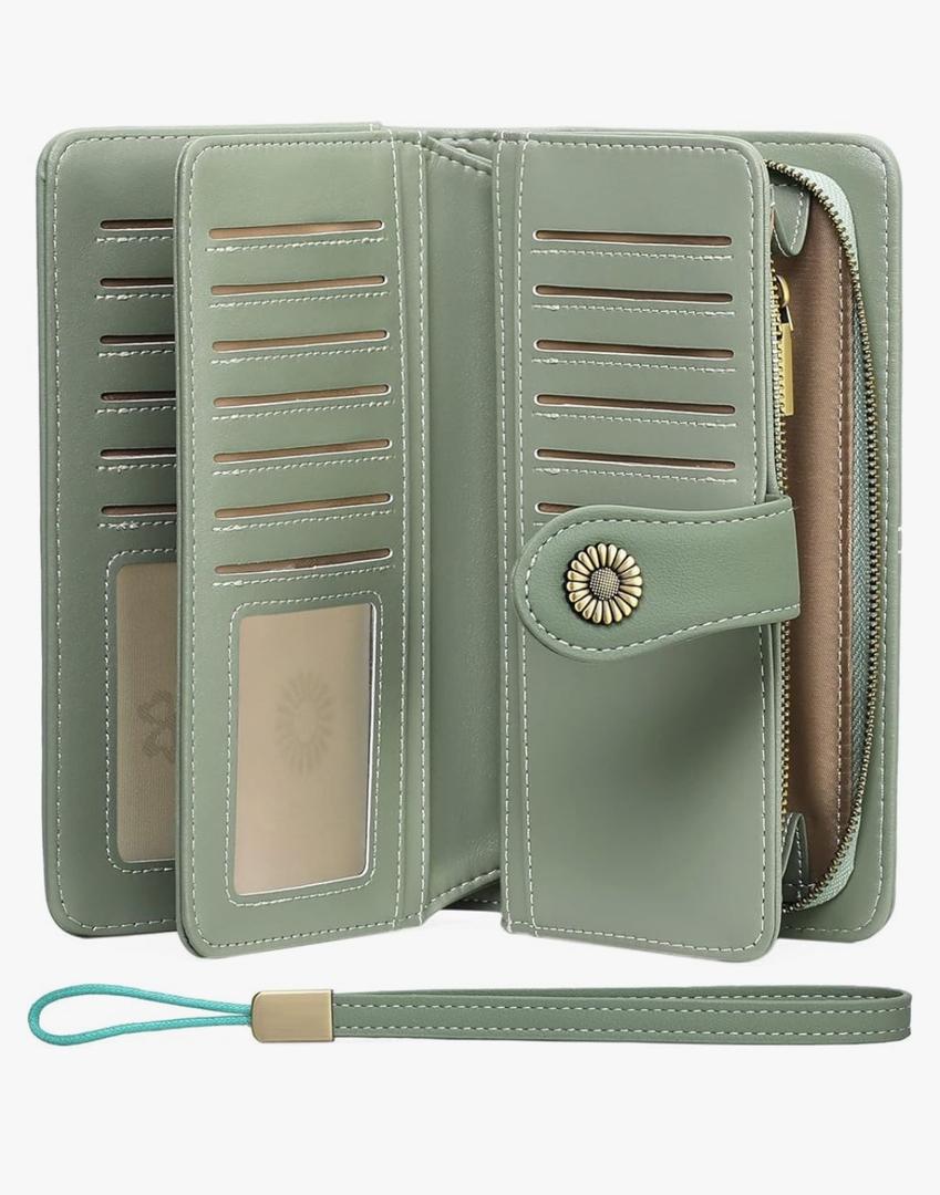 FALAN MULE Women Leather Wallet Large Capacity Bifold RFID Blocking Card Holder with Zipper Coin Pocket