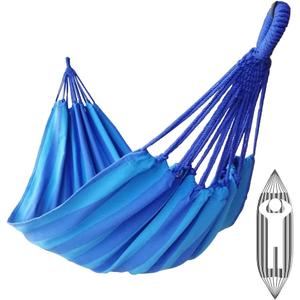Brazilian Single Hammock 1 Person Canvas 200X100cm Total Length 310cm Load 250kg Cotton Hammock for Garden Backyard Outdoor and Indoor (Peacock Blue)