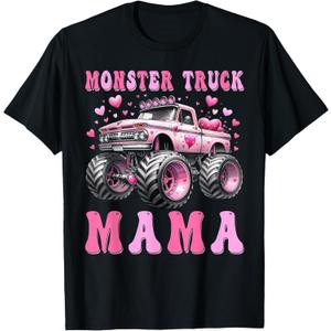 Monster Truck Mama Pink Monster Trucks Lover Mom Groovy T-Shirt (Black)