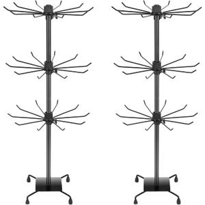 3 Tier Spinner Display Rack Retail Display Stand Metal Rotating Display Rack for Jewelry Keyring Socking HatsToysMovable Shop SpinnerAdjustable height Black,Pack of 2