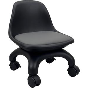 Heavy Duty Low Rolling Stool with Backrest,Charcoal Body+Mist Gray, 12"D x 14"W x 17.5"H