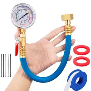 Water Test Pressure Gauge Kit,2.5" Dial+12" EPDM Rubber+1/4" Lead-Free Valve+1/4 to 3/4 Adapter,0-200PSI/0-1.4MPAStainless Steel/Color,Blue Kit