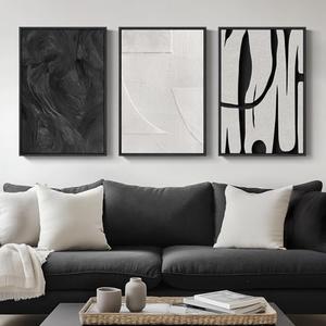 Framed Black and White Abstract Wall Art, 3 Piece Modern Canvas Prints Paintings Art for Walls, Minimalist Black White Abstract Pictures for Living Room Bedroom Dining Room Office Wall Decor 16x24 In