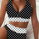 Herseas Women's Black Bikini Sets Twist Knot Cutout Top Swim Suits High Waisted Full Coverage Bathing Suit Sporty 2 Piece Sets Summer Beach Vacation Outfits Black with White Dots Medium