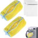 Shoe Washing Machine Bag, 2PCS Reusable Shoe Cleaning Bags for Washer and Dryer, Shoe Laundry Bag with Zipper Protection Design for Most Shoe Types, with 2 Laundry Bags (Yellow)