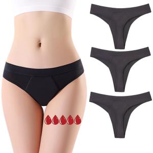 Period Underwear for women 20ML Heavy Flow Absorbent thong Leak Proof Period Thongs,Period Panties Tangas (Small, 3 Black)