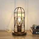 Seaside village Small Touch Lamp, Industrial Bedside Table Lamps with Antique Bronze Cage, 3 Way Dimmable Nightstand Steampunk Edison Lamp for Bedroom Living Room Kitchen, LED Bulb Included