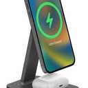 mophie Snap+ 2-in-1Charge Stand & Pad - 15w Wireless Charger Compatible with iPhones & AirPods, Includes Snap+ Adapter for Other Qi Enabled Phones, Steel Base, Adjustable Angles