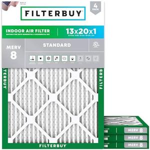 Filterbuy 13x20x1 Air Filter MERV 8 Dust & Allergy Defense (4-Pack) | Electrostatic Pleated HVAC AC Furnace Filters Replacement, Made in USA (Actual Size: 12.88 x 19.88 x 0.75)
