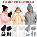 12 Pcs Womens Winter Set Beanie Hat Neck Warmer Touchscreen Gloves Earmuffs, Warm & Comfort Cold Weather Gifts for Women (Black, white, gray)