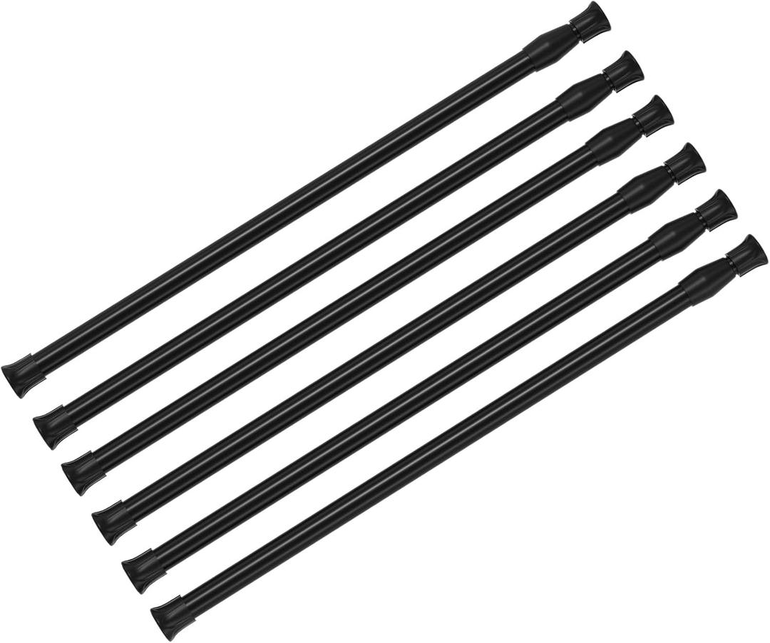 6Pack Spring Tension Curtain Rod 16-28 inch Black Adjustable Spring Rod Extendable Tension Rod For Kitchen, Bathroom, Window, Bookshelf, Closet