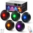 RGB Puck Lights with Remote Control, 2000mAh Rechargeable Stick on Led Lights, 9 Colors & 2 Dynamic, Tap Light with Timing,Under Cabinet Lighting for Closet,Kitchen,Cabinet,Shelf(Black, 5 Pack)