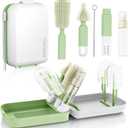 Baby Bottle Brush Set with Drying Rack, Portable Silicone Bottle Cleaner Kit for Bottles, Nipples and Straws, Travel Storage Box for Home and On-The-Go UseGreen