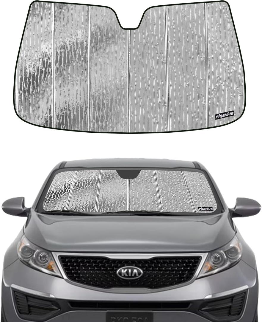 Windshield Sun Shade for Kia Sportage 2011-2016,Front Window Sunshade Shield, 2-in-1 Reflective Sun Shade,Silver for Summer, Black for Winter Windshield Sun Shade for Kia Sportage 2011-2016,Front Window Sunshade Shield, 2-in-1 Reflective Sun Shade,Silver for Summer, Black for Winter