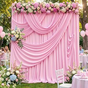 30ftx12ft Wrinkle Free Pink Backdrop Curtain, 6 Panels 12FT Height Pastel Pink Drapes for Wedding Backdrop, Silky Polyester Photo Back Drop Cloth for Birthday Party Photography Background