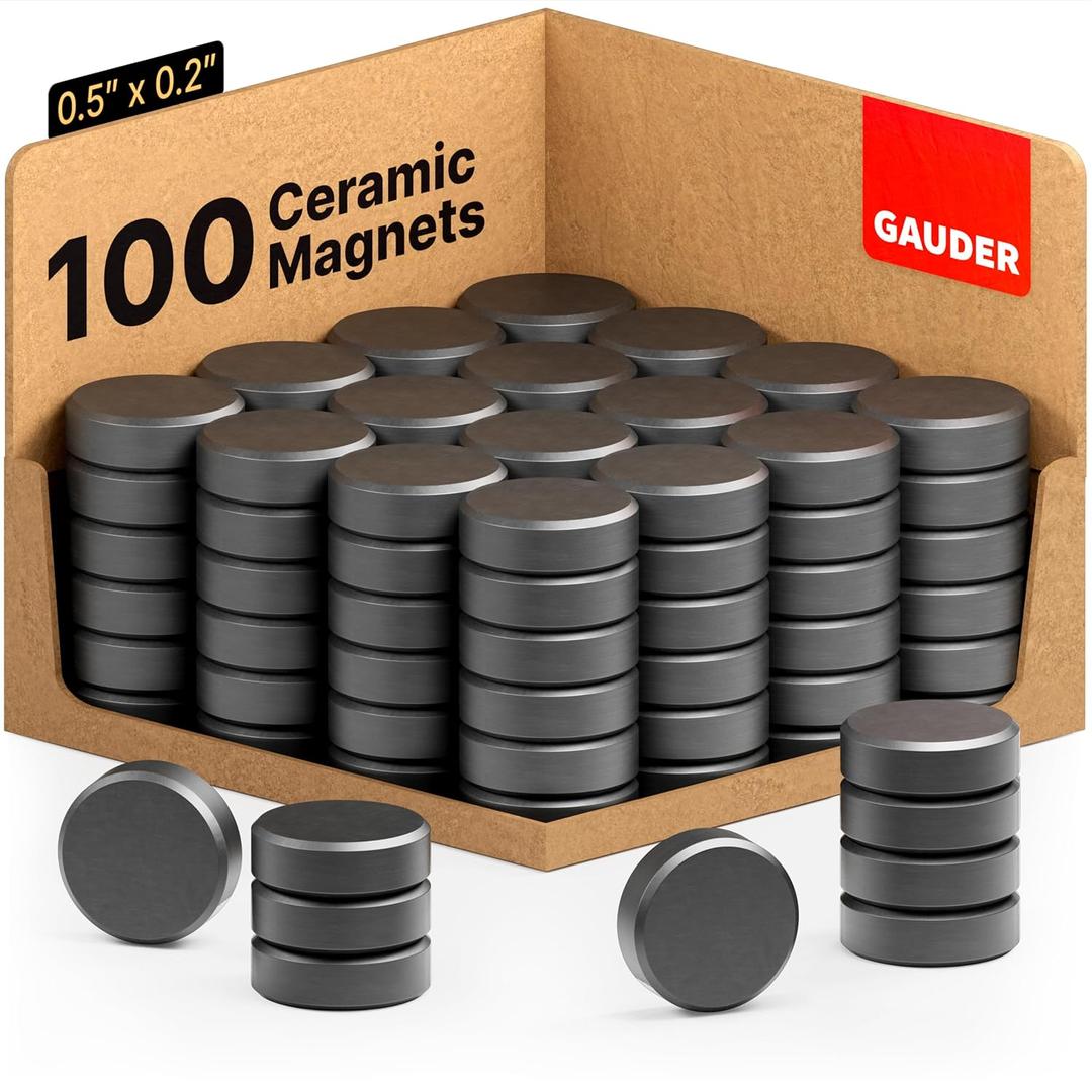 GAUDER Magnets for Whiteboard, Fridge & Bulletin Board - Strong Round Magnetic Discs - Black Magnets for Crafts (100 Pieces - 0.5" x 0.2")