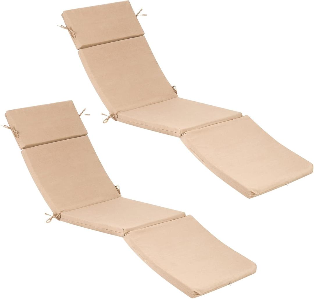 Preboun Set of 2 Outdoor Pool Lounge Chaise Chair Cushion for Outdoor Furniture Patio Replacement Cushion Outside Fabric Chair Sun Lounger Seat Foam Covers for Lawn Summer Beach Pools(Khaki)