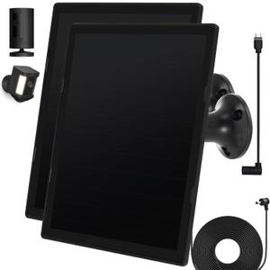 Solar Panel Charger for Ring Camera, Compatible with Ri ng Stick Up Cam, Stick Up Cam Pro, Ring Spotlight Cam Plus/Pro, 6W5V 13ft Charging Cable (Black-2Pack)