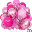 68Pcs Pink Balloons Kit 12 Inch Metallic Pink Balloon, Pink Confetti Balloon and Baby Pink Party Balloons with Ribbons for Birthday, Wedding, Baby Shower, Graduation Decorations.