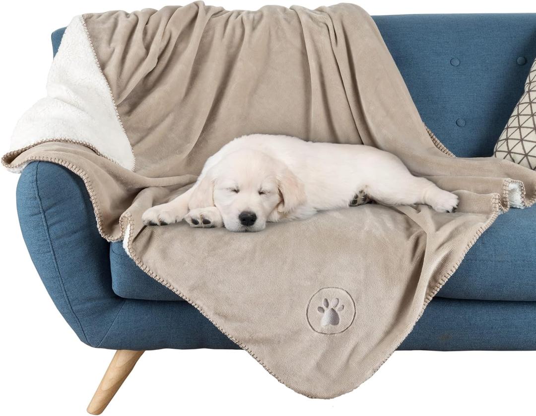 Waterproof Blanket for Dogs and Cats - Reversible 50x60 Throw for Couch, Bed, or Car Protection Against Spills, Stains, and Pet Fur by PETMAKER (Tan) (Medium)