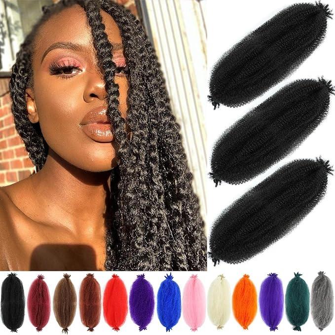 Afro Twist Hair 16 Inch 3 Packs Pre-Separated Afro Springy Twist Hair for Locs Crochet Hair Black Marley Twist Braiding Hair Extension (16Inch, 3Packs, 1B#)
