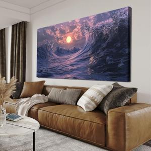 Canvas Wall Art for Living Room Artwork for Walls Coastal Beach Wall Art Decor Canvas Modern Art Wall Decor Purple Sunset Wall Art Paintings Prints Art Work for Room Office Kitchen Wall Decor 20" X 40"