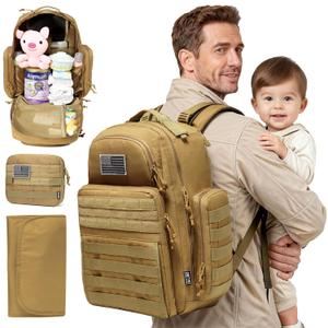 DBTAC Diaper Bag Backpack for Dad, Large Baby Nappy Bag for Men with Changing Mat, Insulated and Wipe Pockets, Stroller Straps, Brown
