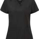 Scrub Tops for Women, Curved V-Neck Scrub Tops with 3 Pockets, Soft Stretch, Easy Care (XX-Large, Black)