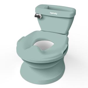 Ingenuity My Size Potty Pro 2-in-1 Potty Training Toilet, Floor Potty with Removable Potty Seat for Standard Toilets, Realistic Flushing Sound, For Toddlers Ages 18+ months, Up to 50 lb - Green