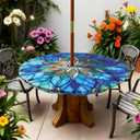 HunnmingRe Mandala Round Outdoor Tablecloth with Umbrella Hole Zipper Waterproof Anti-Wrinkle Table Cover for Summer Patio Camping Party Car Rv Gardening Gifts Fit to 45"-53" Tables