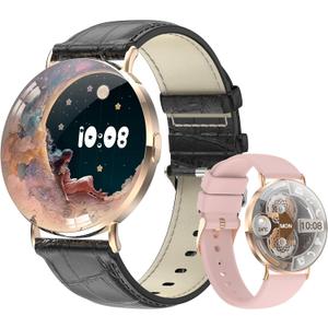 Ultra-Slim Smart Watches for Women(Call/2 Bands/All Metal), 41mm,1.32" AMOLED Ultra-Clear Screen Fitness Tracker with SpO2/Heart Rate/Sleep Tracking, Waterproof Smart Watch for iPhone/Samsung/Android (Gold+Black)