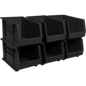 Akro-Mils 30260 AkroBins Plastic Storage Bins, Space-Saving Stackable Bins for Garage, Pantry, Craft Organization, 18" x 11" x 10", Black, 6-Pack