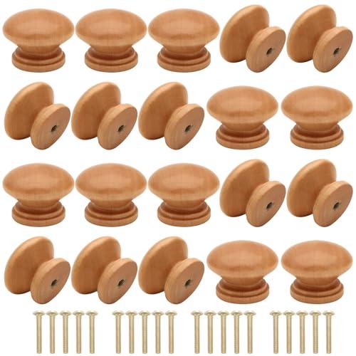 Cangder Wooden Cabinet Knobs 20Pcs, Log Varnish Dresser Wood Knobs Mushroom Wooden Dresser Drawer Knobs Pulls Handles with Screws (Diameter :1.3 inches, Height :1 inch)