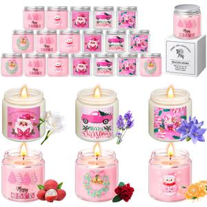 Sumind 24 Pack Pink Christmas Scented Candles for Christmas Home Women Gifts 3.5oz Natural Soy Wax Jar Candles Include 6 Different Scents for Xmas, New Year, and Winter Decor