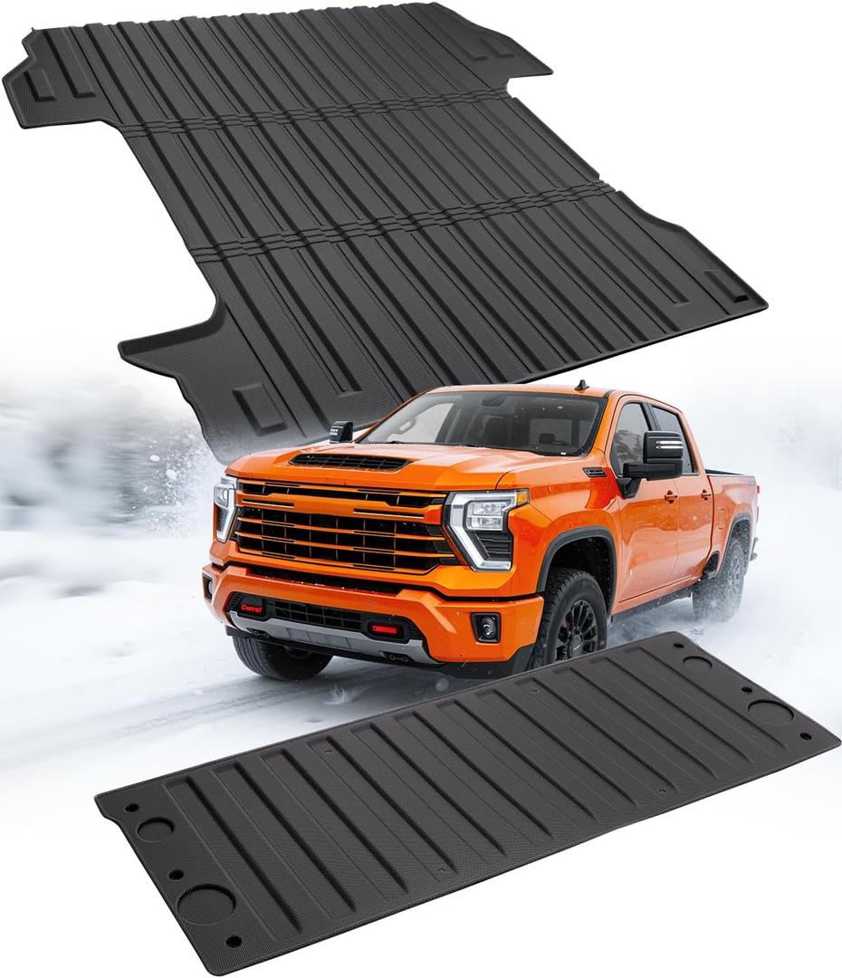 5.82FT Bed Mat for Chevy Silverado: 2019-2025 2026 for Chevrolet Silverado/for GMC Sierra 1500 Truck Bed Liner & Tailgate Mat, 2pcs Heavy Duty Black Cargo Mats All Weather Protection Accessories