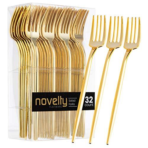 Novelty Modern Flatware, Cutlery, Disposable Plastic Salad forks Luxury Gold 64 Count